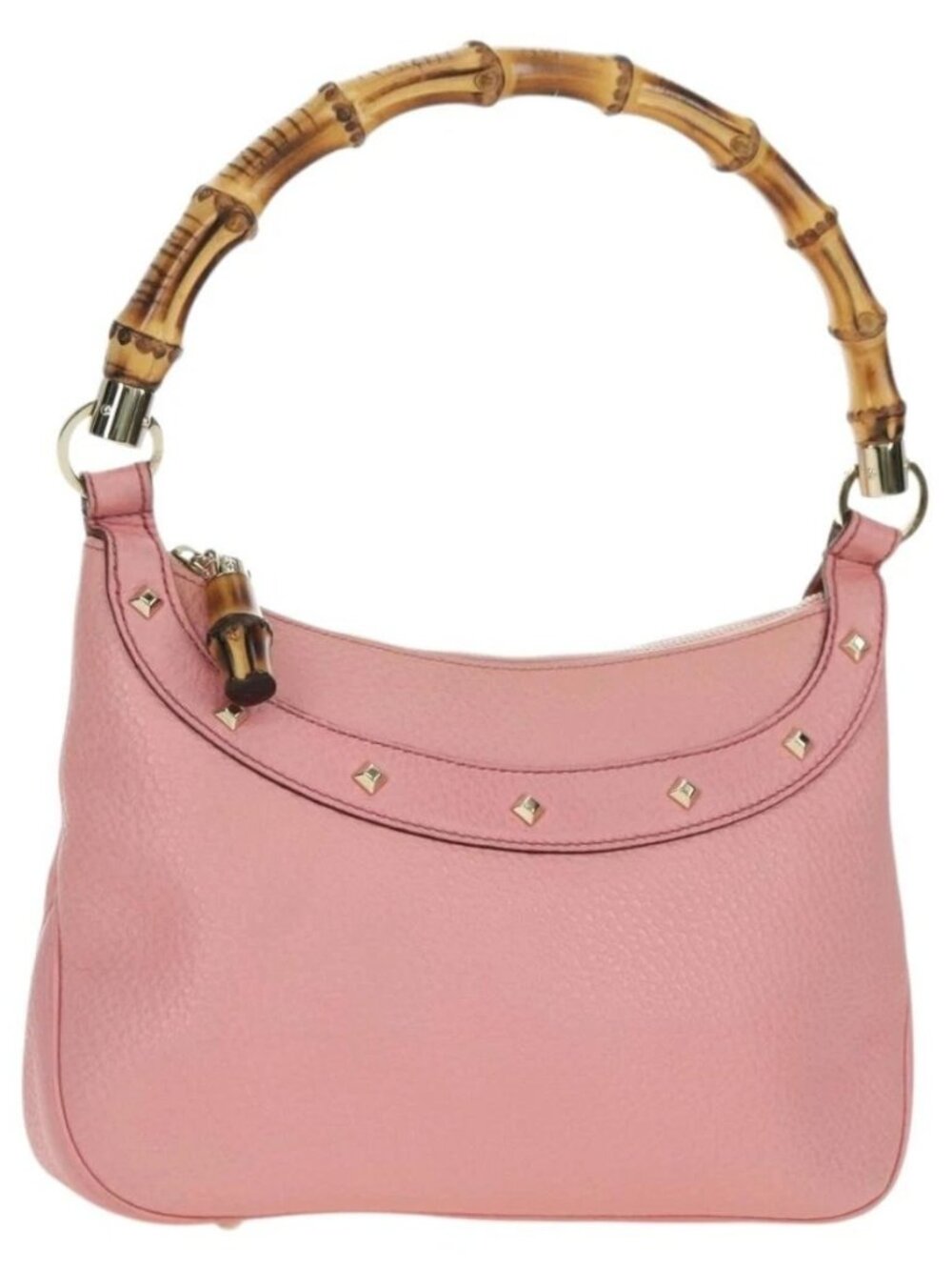 GUCCI Bamboo Studs Shoulder Bag Leather Pink Gold 137378 Auth am11450V